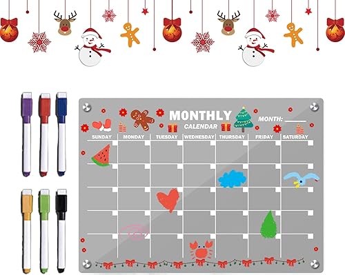 Miniatura 9 de Magnetic Dry Erase Board, Writable Acrylic Planner with 6 Marker Pens, Monthly Organizer with Magnetic Backing, Reusable Scheduling Tool with Sturdy