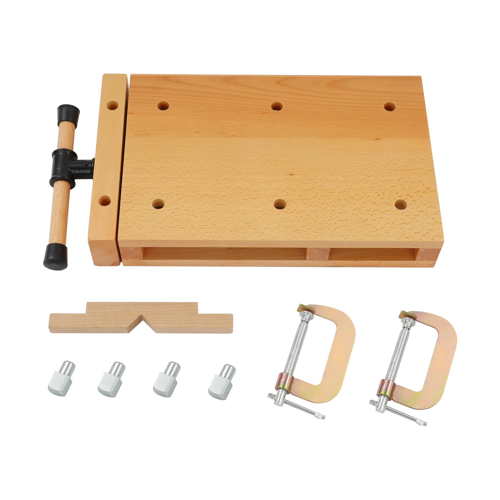 Tragbare Hobelbank 53x28x7cm Holz Mini Werkbank, Mobil Holz Verstellbarer Schraubstock Workbench, Werkbank aus Buchenholz zum Schnitzen, Schneiden für Klemmen Hobeln