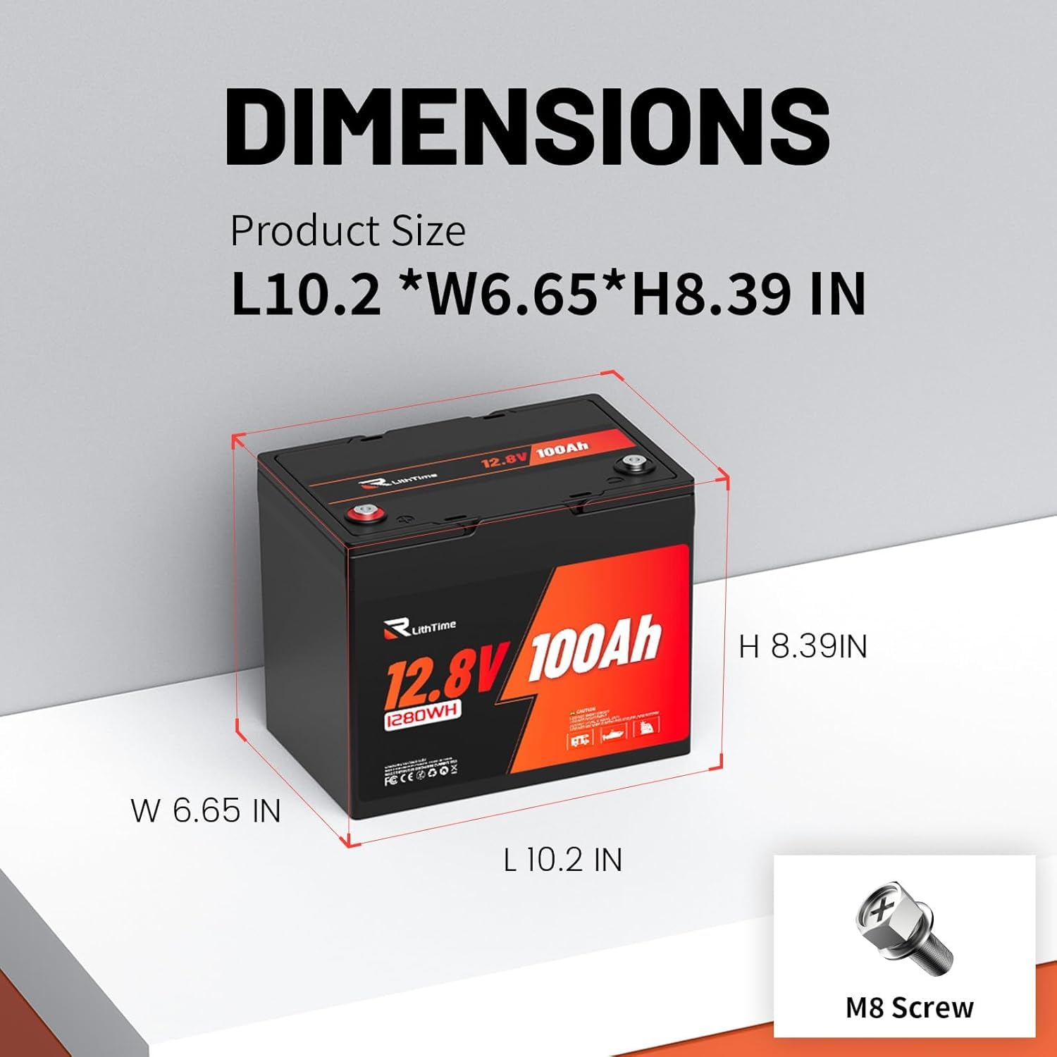 Batteria Litio 12V 100Ah Camper, Batteria LiFePO4 100Ah con 9.5kg Peso Leggero, 98% Efficienza BMS 100A IP65, Struttura Interna Alluminio, 4500-16000 Cicli per Caravan Sistemi Solari (Group24)