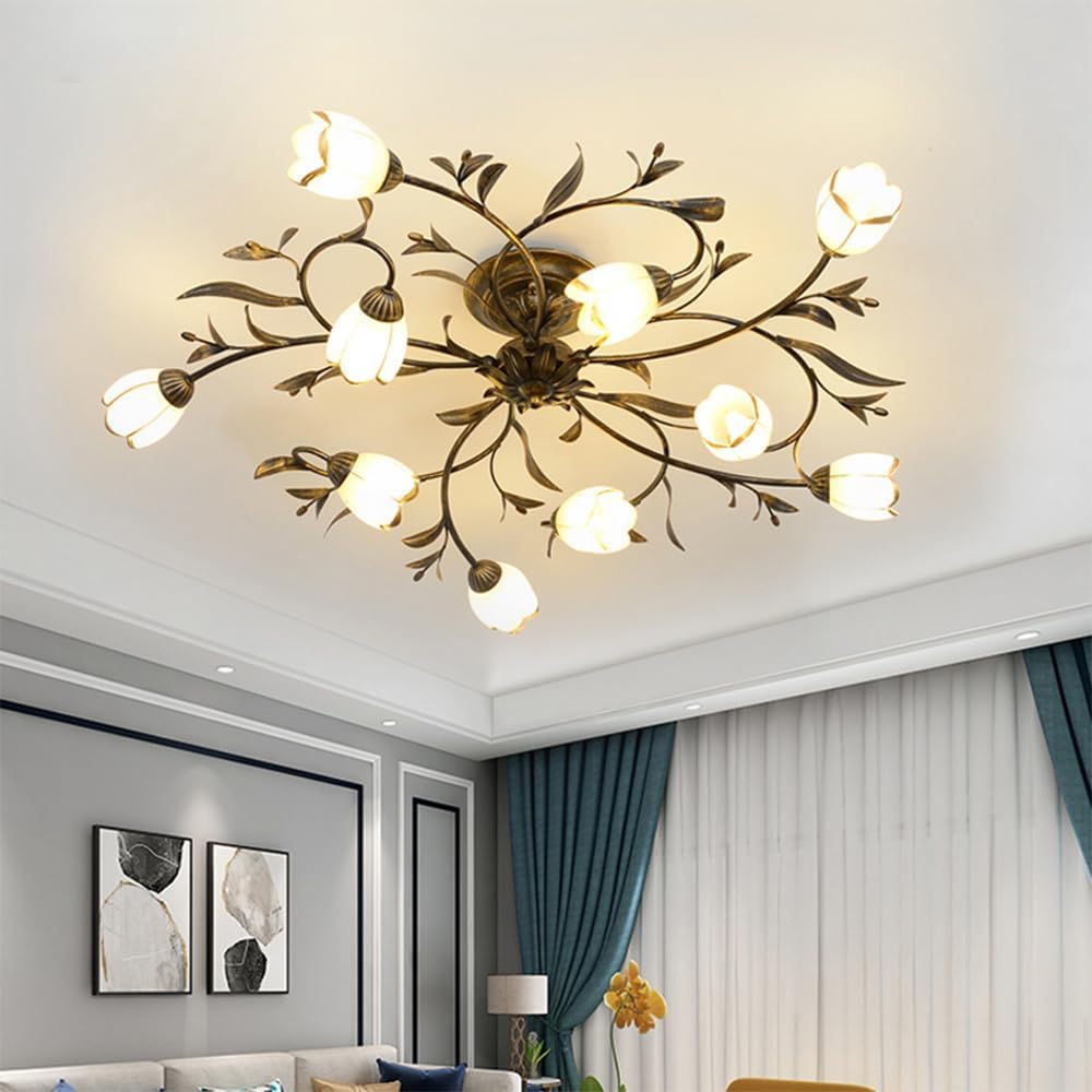 Lustre LED 10 lumières style pastoral américain pour salon