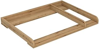 Wickeltischaufsatz mit Teilung für IKEA MALM, Wickelkommoden-Aufsatz mit Trennfach, 48 cm Tiefe, abnehmbar, mit abgerundeter Front, für Wickeltisch oder Wickelkommode, Eiche, 80 × 72 cm
