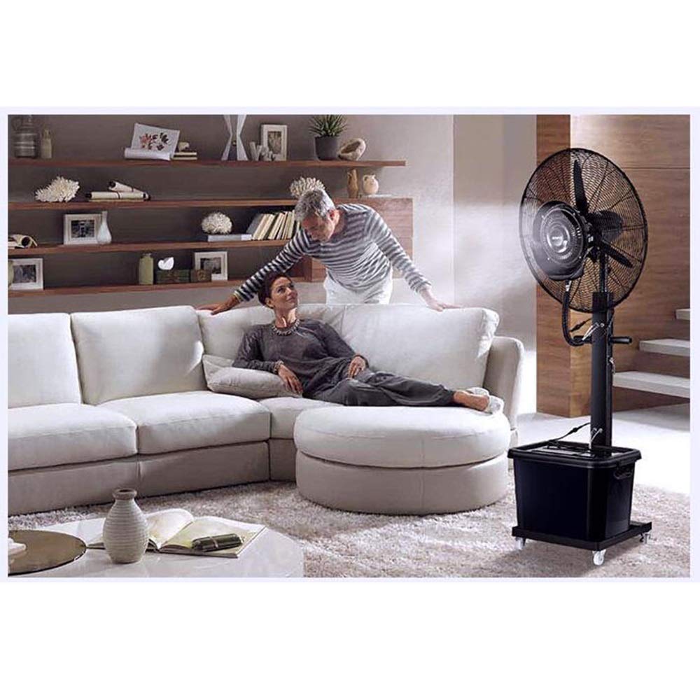 Ventilador de nebulización comercial de 26 pulgadas, ventilador de refrigeración de alta velocidad para exteriores con oscilación de 90°, 5 velocidades, sistema de nebulización centrífuga, bajo ruido