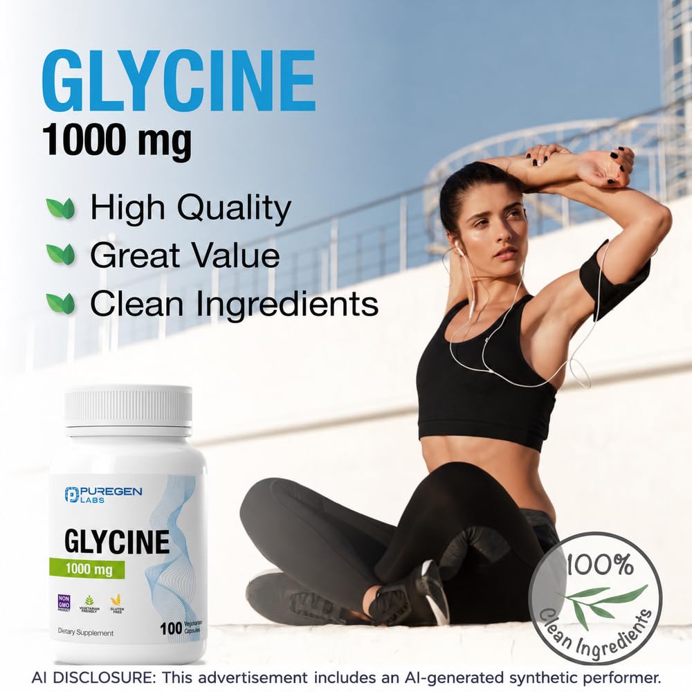 Puregen Labs Glycine 1000mg High Potency, Total 300 Vegetarian Capsules — Amazon image 6