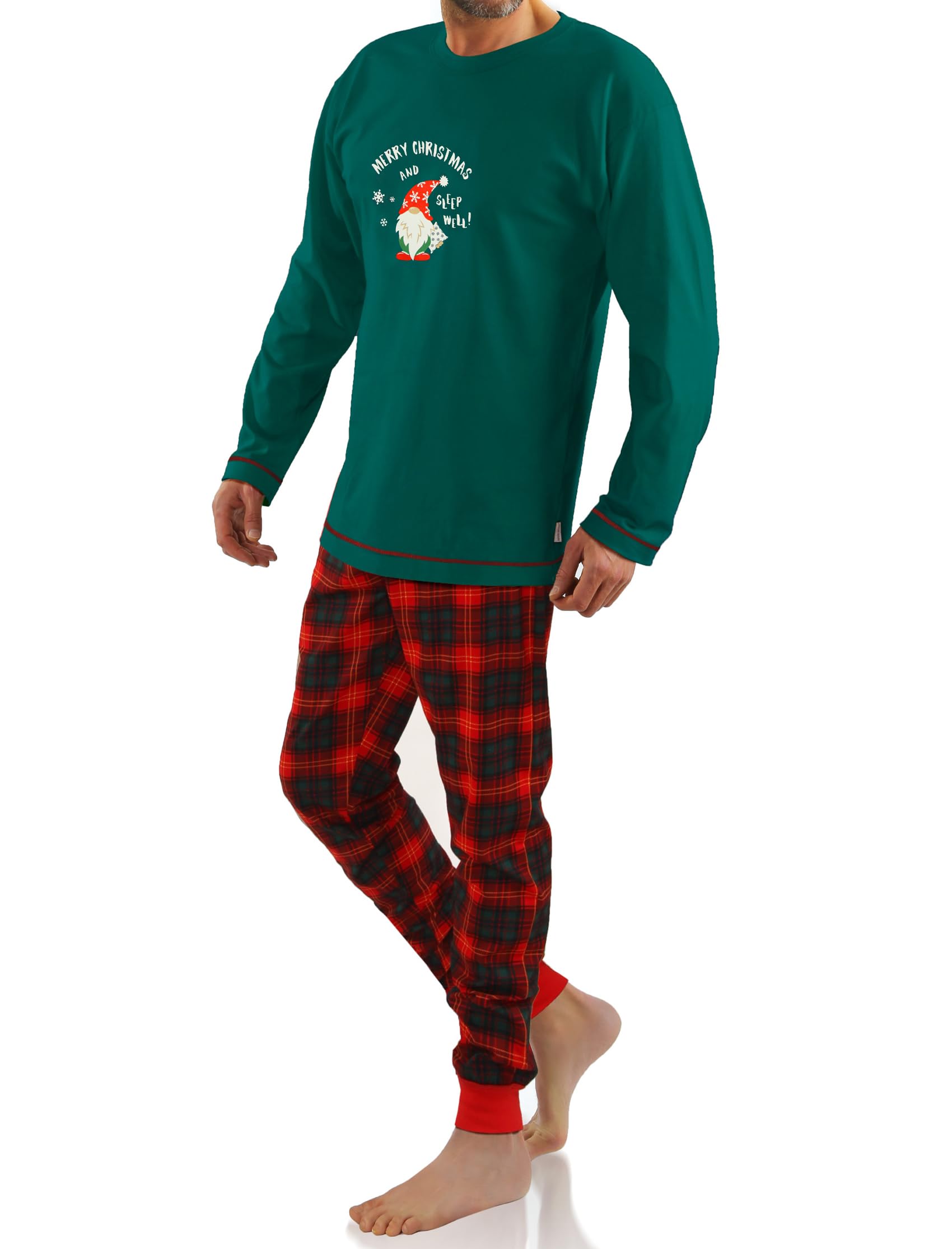 Sesto Senso Navidad Pijamas Hombre Largo Invierno Algodón Pijama Conjunto Camisa Manga Larga Pantalones Largos Verde Oscuro L 2576 Butelka