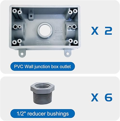 Vista 12 de Caja redonda de toma de corriente, resistente a la intemperie, 5 agujeros, 1/2 o 3/4 pulgadas, certificación UL, PVC sin cubierta, caja de Caja
