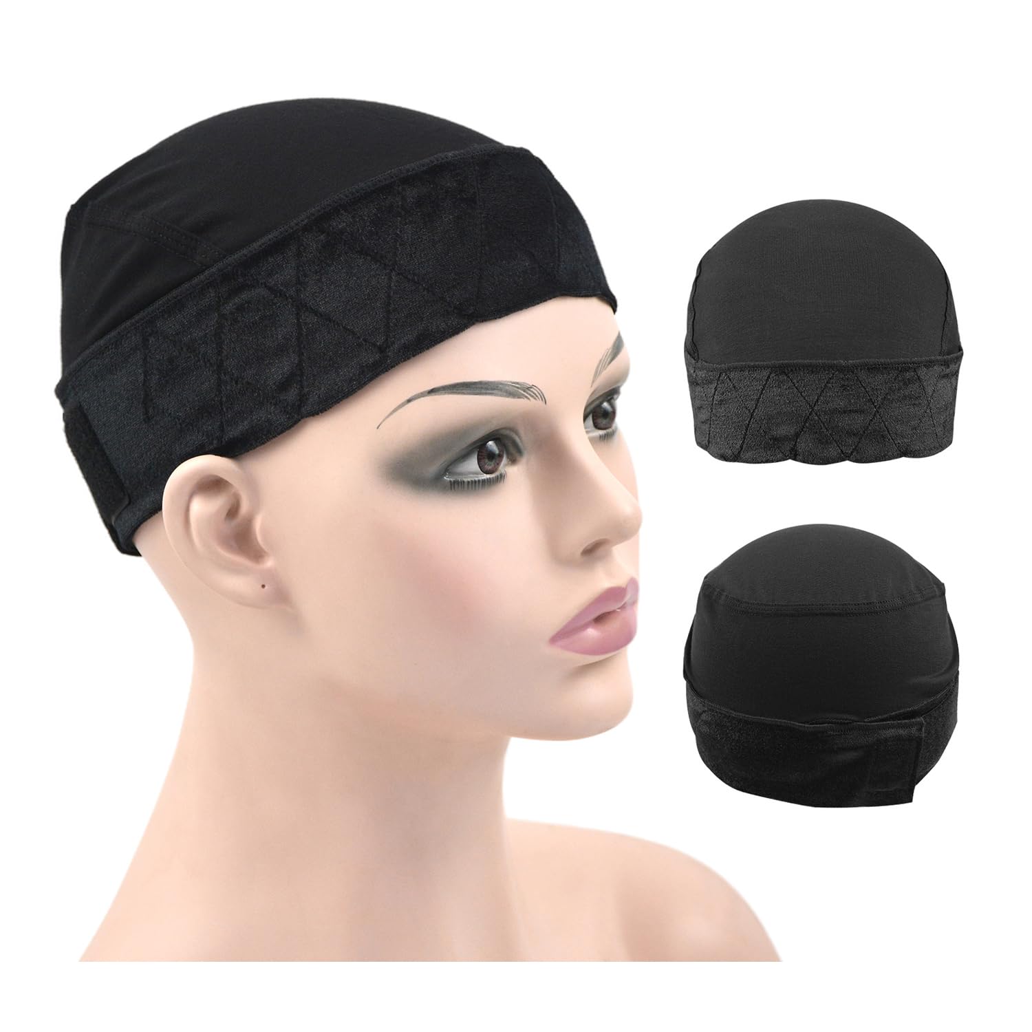 Wig Grip Cap for Women - 2-in-1 Adjustable Comfortable Bands With Cap for Lace Front Wig (Black), Cap--Black