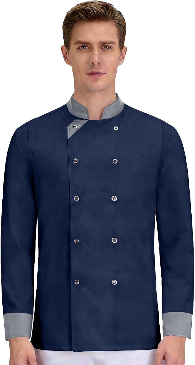Chef Jacket Black Chef Coat Long Sleeve Chef Clothes Men,Chef Uniform for Kitchen,Restaurant,Hotel Uniform, XS-4XL