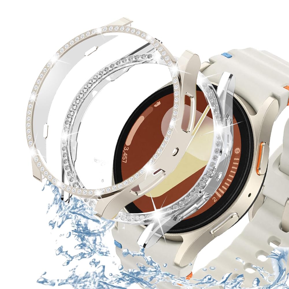 DEALELE [2-PACK] Case Compatible with Samsung Galaxy Watch 5/4 44mm, Bling Single-Row Diamond PC Protective Case Replacement Watch Cover Bumper (44mm, Gold+Transparent) — view 81