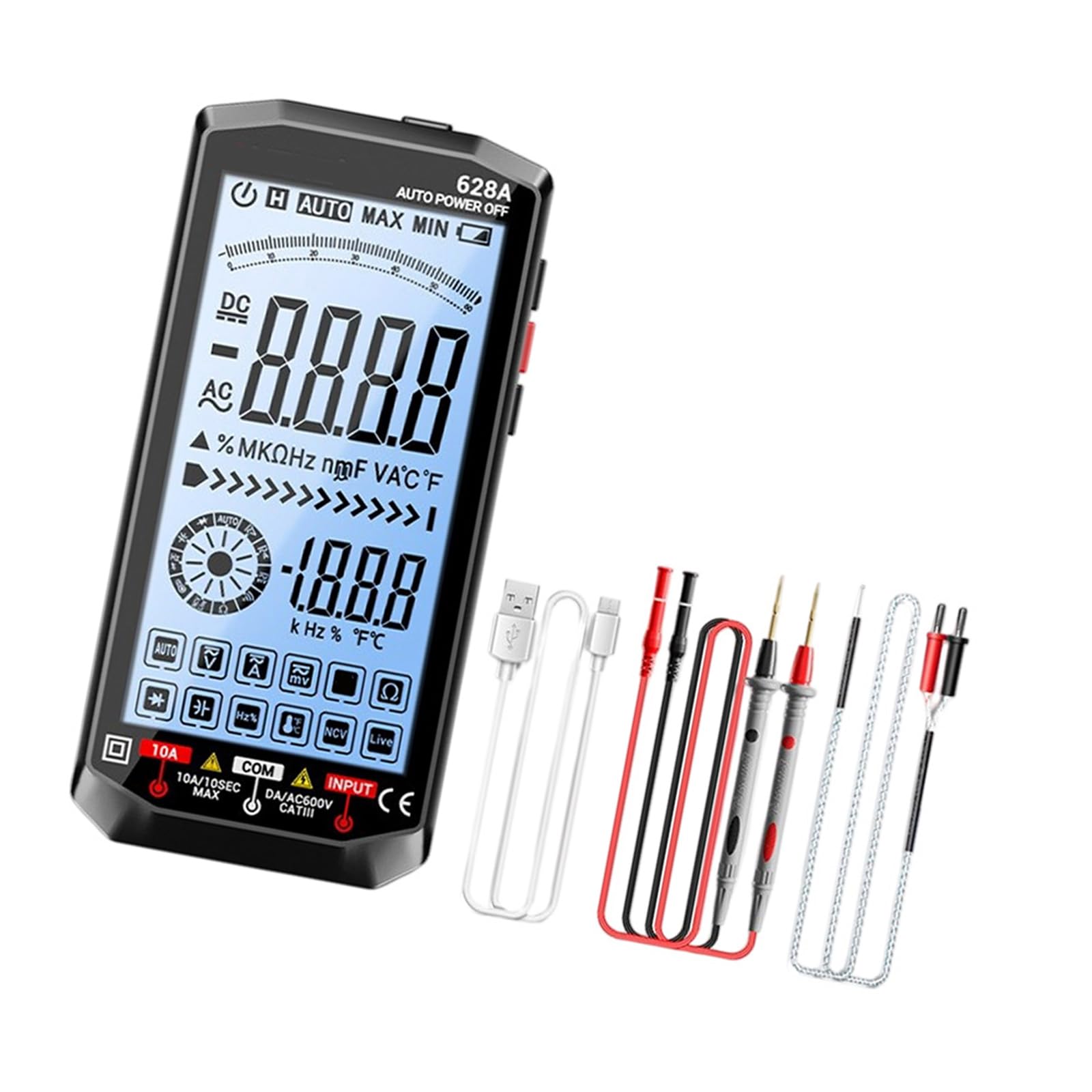 Shntig Black 2Set Digital Multimeters With 4.5In Backlit Screen 6000Count For Ac Direct Current Voltage Current Resistance Capacitance Tester Rechargeable Multimeter