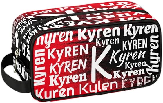 Custom Makeup Bag with Name, Personalized Name Travel Toiletry Bag Makeup Organizer Case, Customized Cosmetic Bag with Name for Men Women Team, Dark Black Red