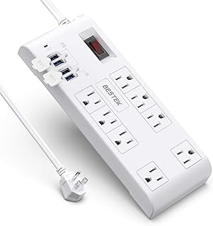 Quick Charge 3.0 Power Strip Surge Protector USB, BESTEK Multi Outlets Plug 8-Outlet 4 USB Charging Ports, 6-Foot Long Flat Angle Plug Heavy Duty Extension Cords, 900 Joule, FCC ETL Listed