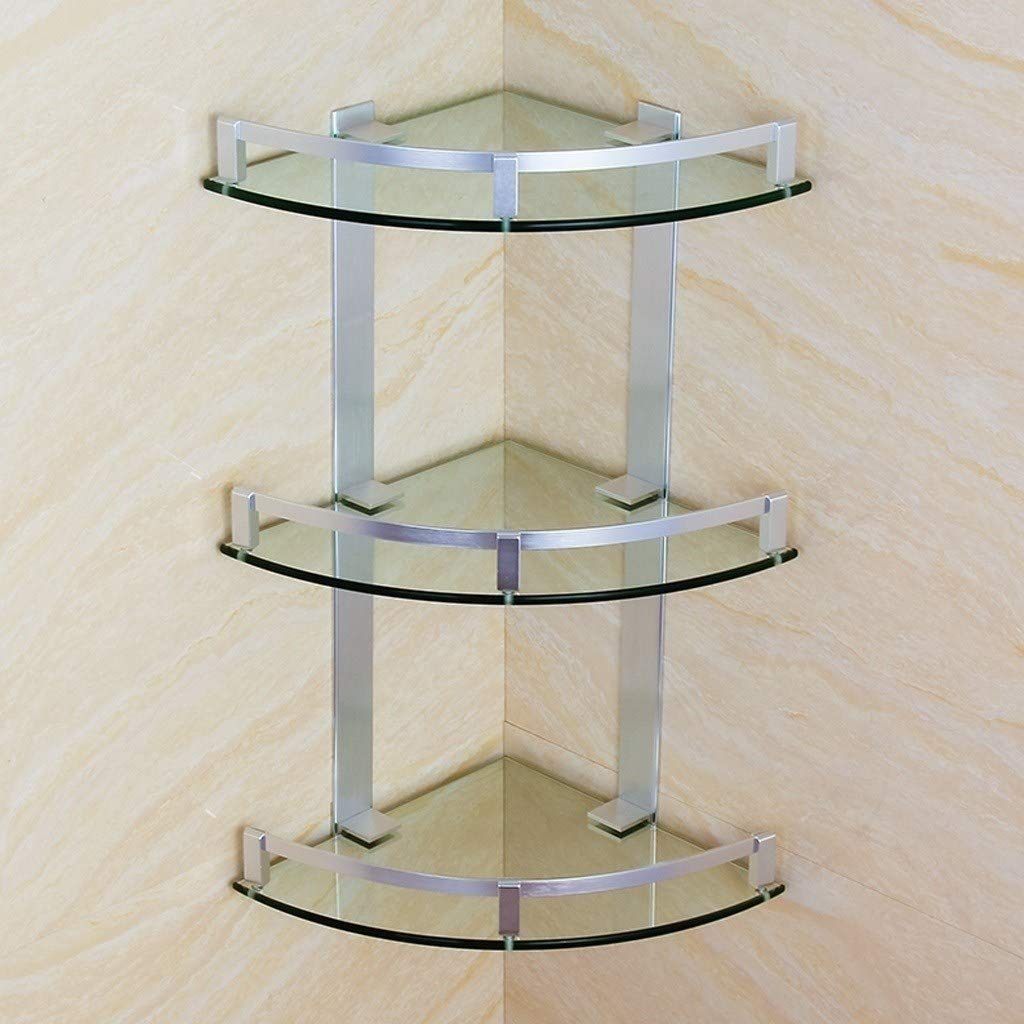 Estantes de baño Esquina de Vidrio Templado Montado en la Pared Organizador de Ducha de 3 Niveles Orificios de Montaje de 6 mm Instalación Perforadora 280 mm