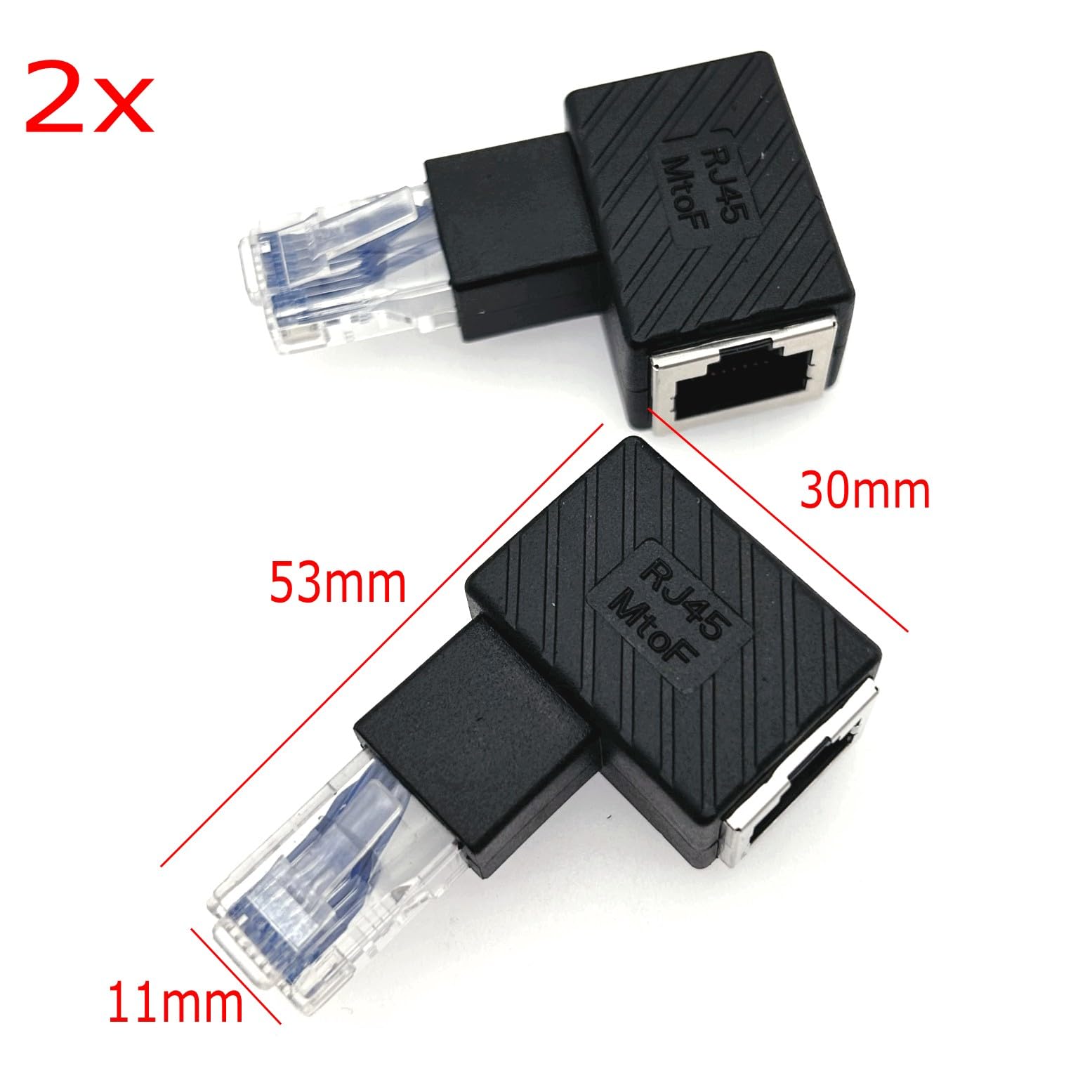 Lot de 2 adaptateurs Ethernet RJ45 mâle vers femelle à angle droit Cat6/Cat5e