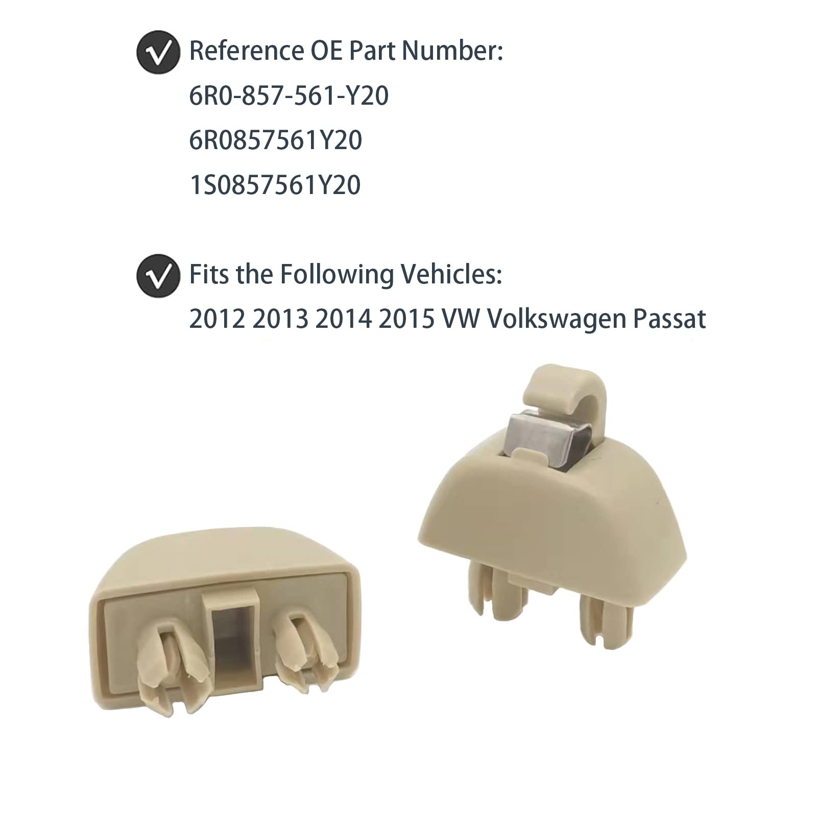 2-Pack Sun Visor Hook Clips – Fits VW Passat 2012-2015 – OEM 6R0857561Y20 – No Warranty
