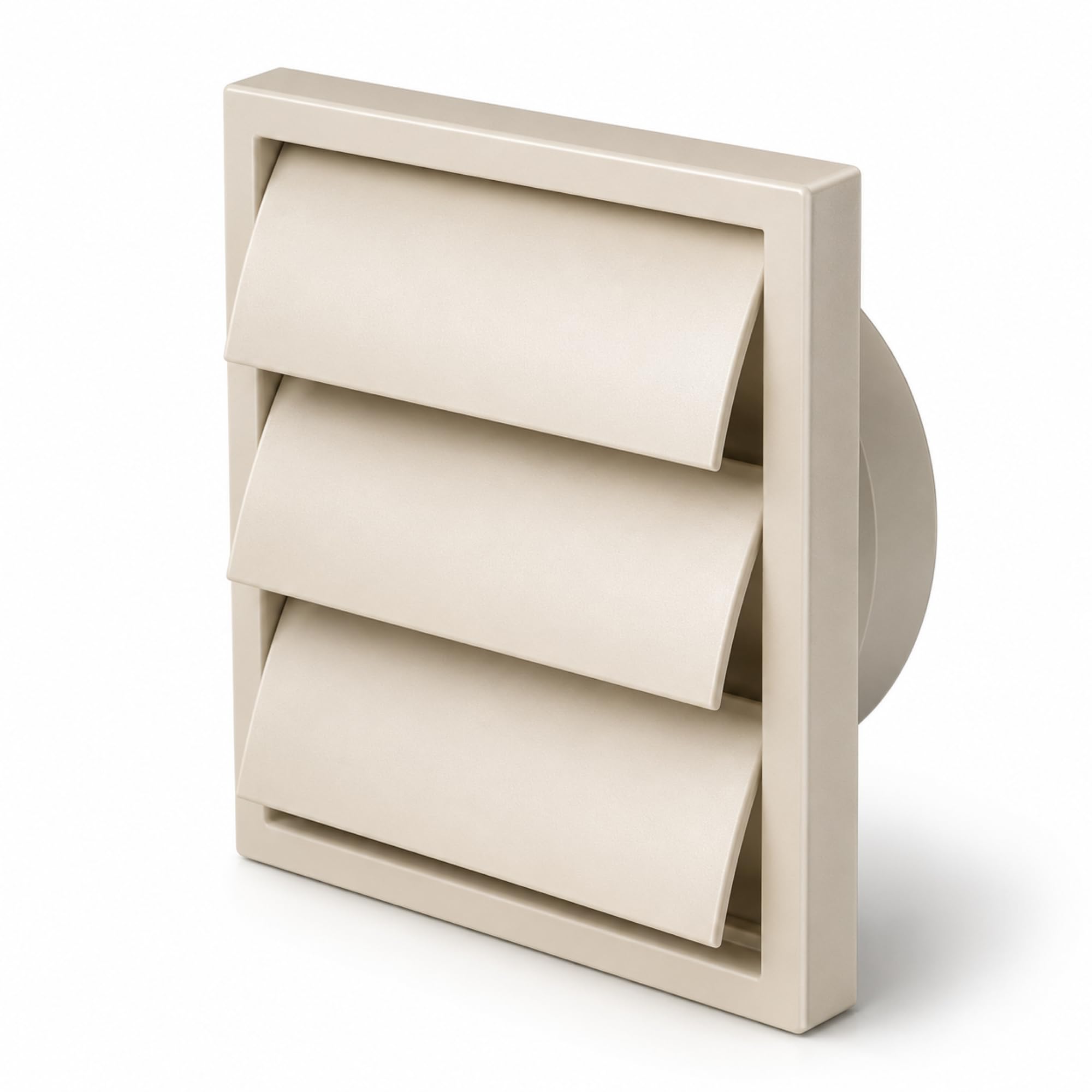 Airflow 100mm Beige External Air Vent Cover Gravity Grille – 154x154mm Square Wall Cover with Round Rear Spigot & Backdraught Shutter Flaps for Extractor Fans & Bathrooms
