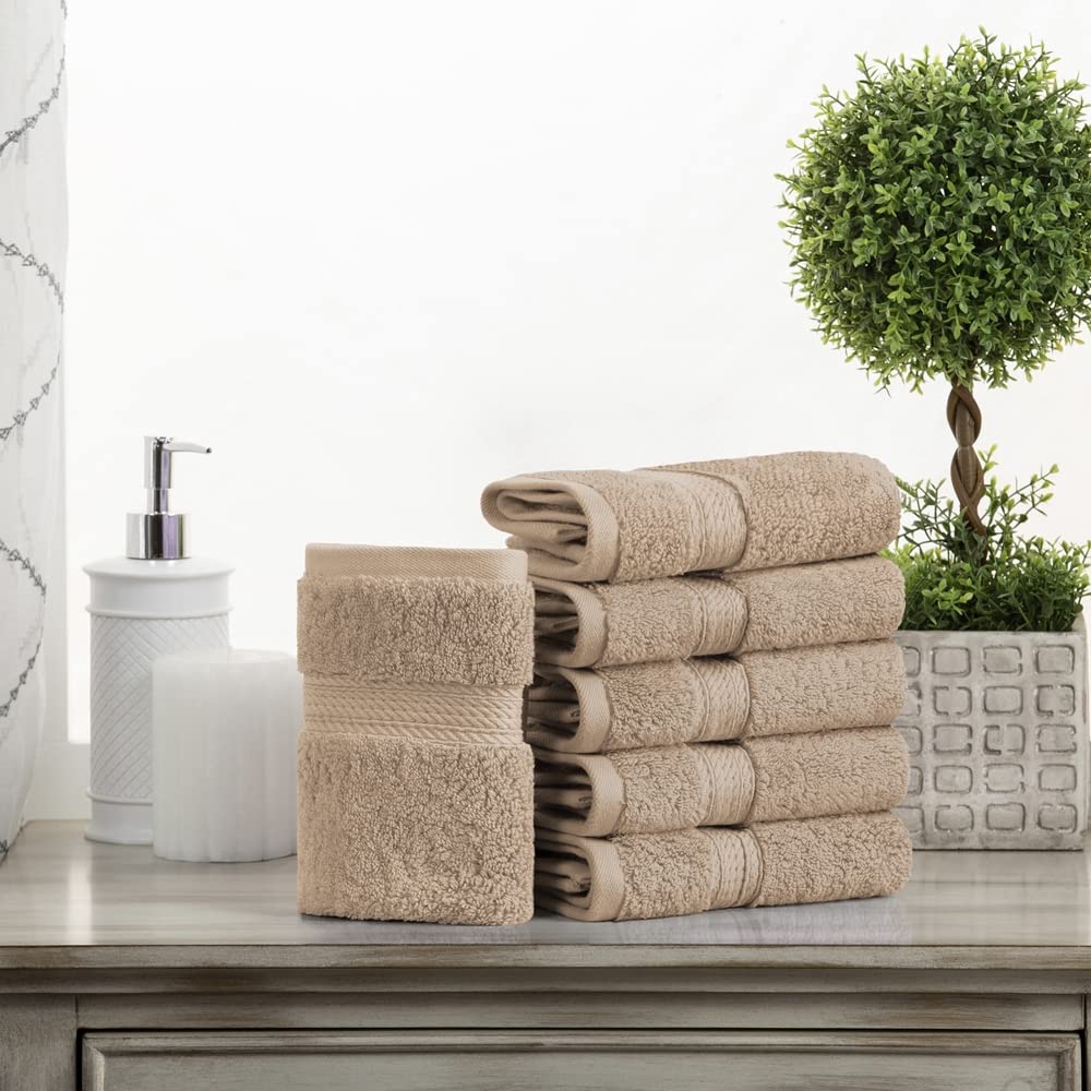 Superior 6-Piece Face Towel Set, Latte Long-Staple Combed Cotton, 900 GSM, Classic Style - Image 2