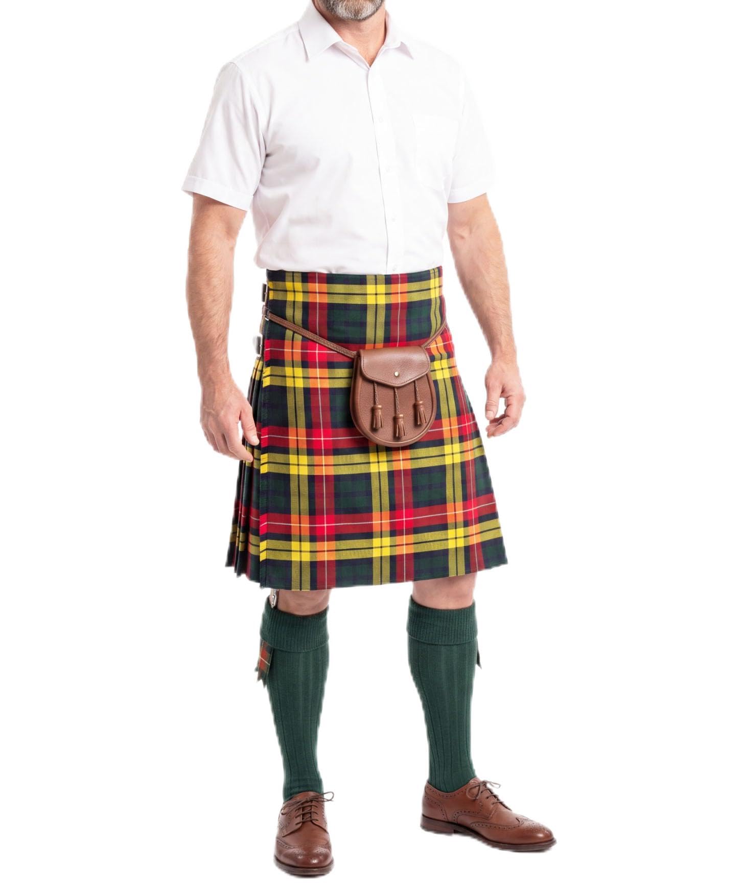 Tartan Tweeds Men's 8 Yard Wool Blend Kilt, 12oz Weight, Extra Deep Pleats, Standard Fit (UK, Waist, 38, Regular, Regular, Buchanan Modern)