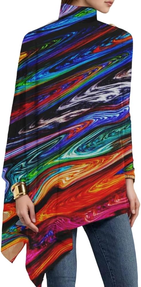 Akivide Women's Colorful Pattern Fall Tunic Tops Plus Size Mock Neck Asymmetrical Hem Long Sleeve Loose Blouse Shirt