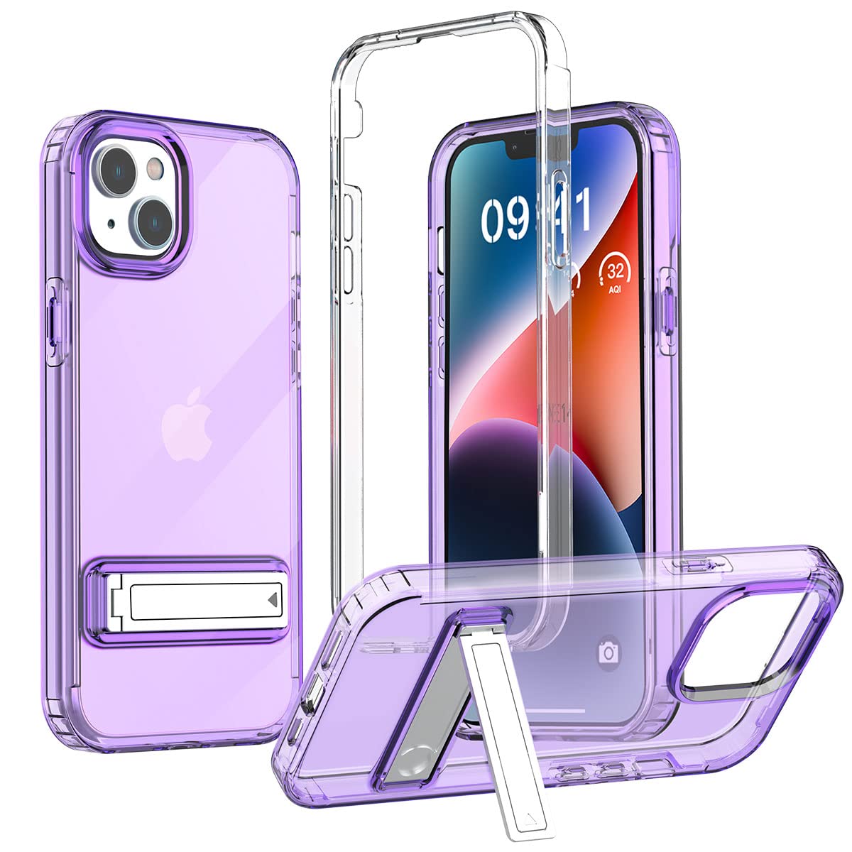 AICase Metal Kickstand Case for iPhone 14 Plus,Crystal Clear Non-Yellowing Slim Thin Shockproof Protective Phone Case for iPhone 14 Plus 6.7 Inch 2022