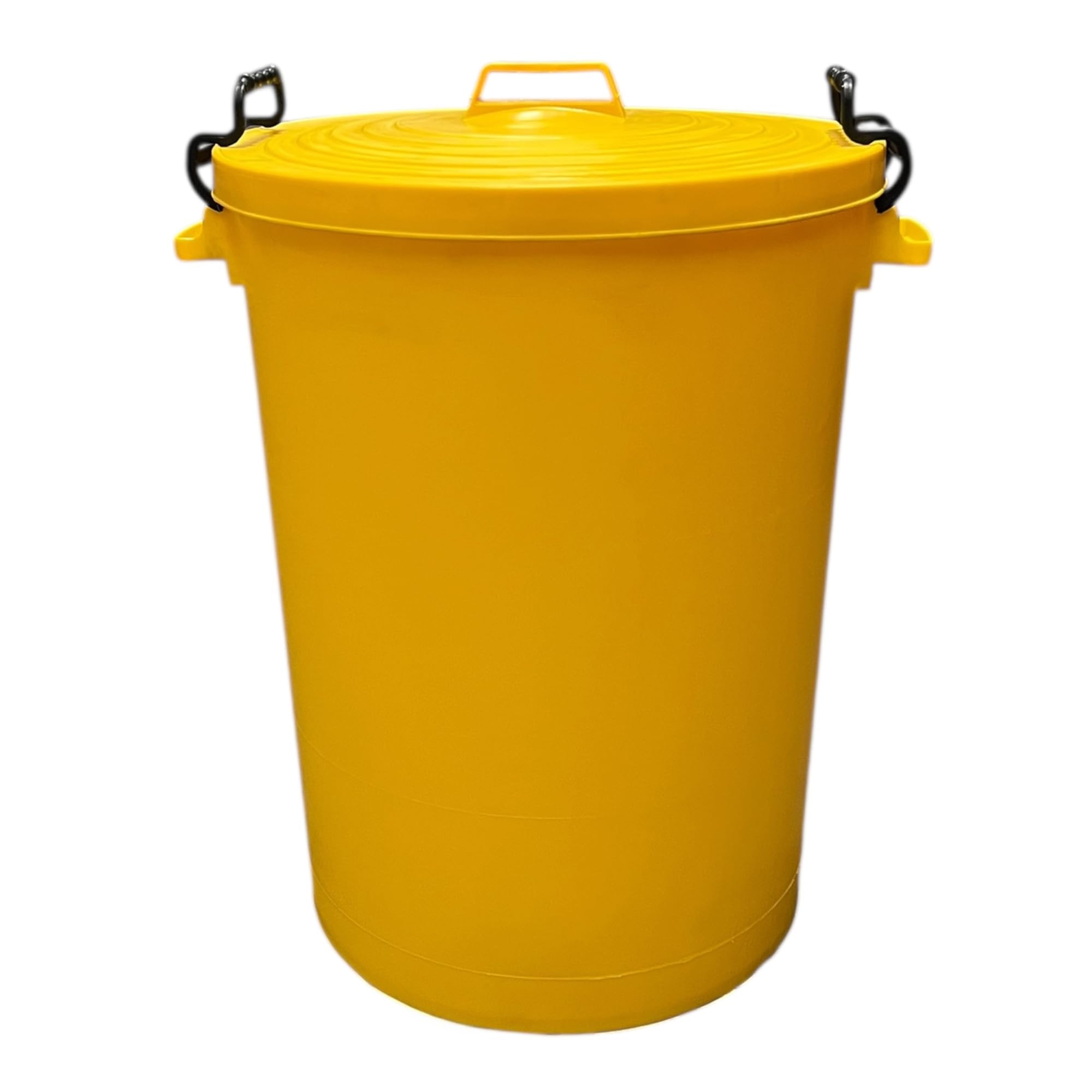 Chabrias Ltd Heavy Duty 110 Litre Yellow UK Made Plastic Bin Dustbin, Indoor or Outdoor with Locking Clip Lid for Home Garden Rubbish Waste Animal Feed