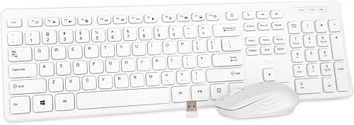 Combo de teclado y mouse inalámbricos teclado estándar Rii para PC de oficina y ratones inalámbricos ópticos (blanco)