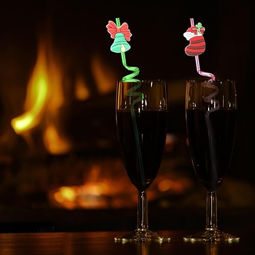 Miniatura 7 de 24 popotes de Navidad reutilizables, regalos de fiesta de Navidad, pajitas de plástico con Papá Noel, muñeco de nieve, calcetines de árbol de