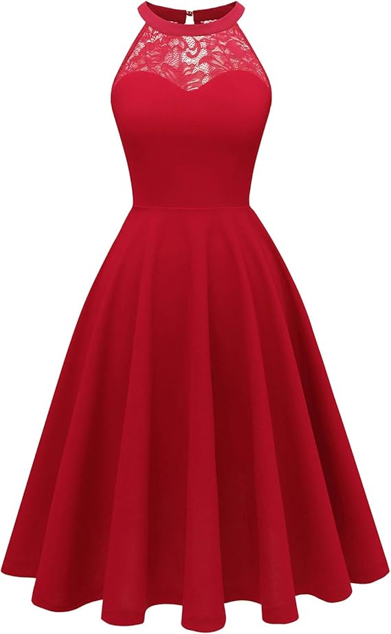 Women Prom Wedding Dress Halter Lace A-Line Party Dress