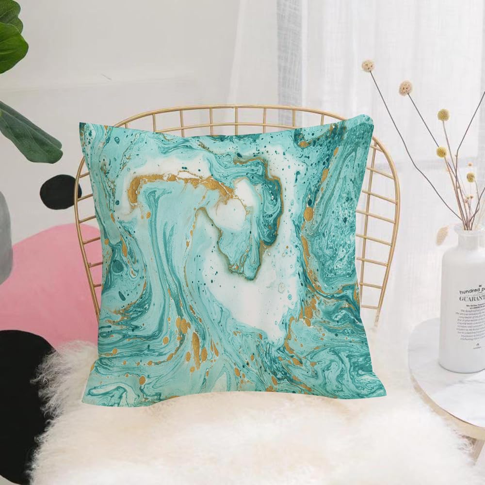 HYOSXW Cushion Cover,Throw Pillow Case Home Decorative for Living Room Bedroom Sofa Chair 16X16 Inch,Marble turquoise and gold colors on a white paper,Pillowcase 40X40cm