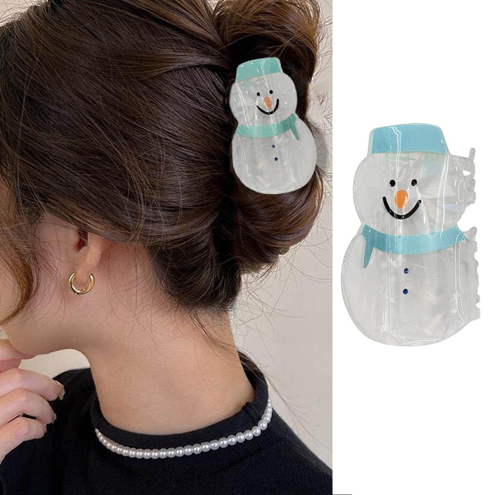 1 Pack Christmas Hair Clips for Women and Girls - Blue Snowman Exquisite Claw Clip for Thick or Thin Hair - Laser Design Clamp, Winter Barrette, Accessories, Styling Tool