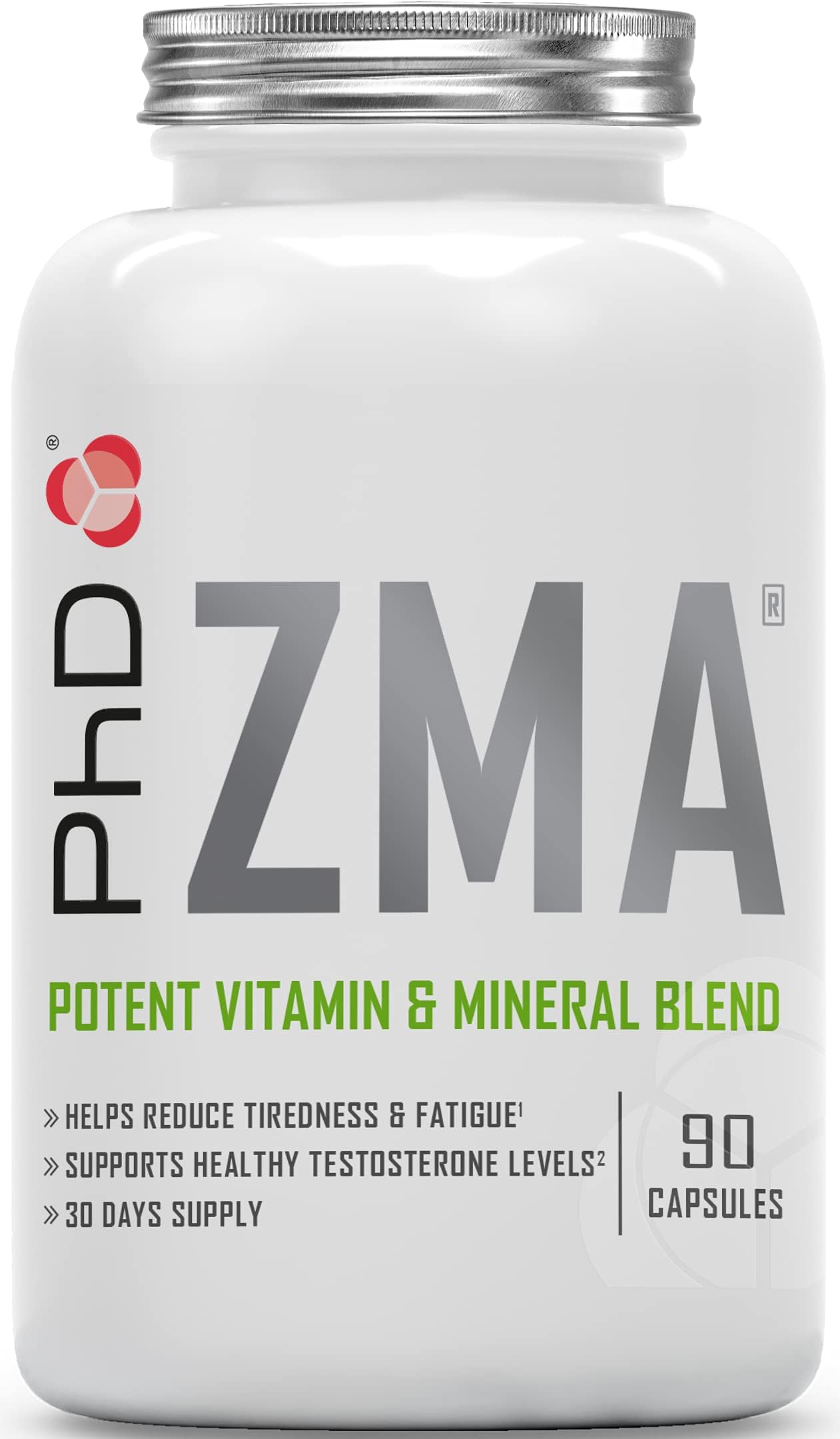 PhD Nutrition ZMA Potent Vitamin and Mineral Blend, All Natural Zinc and Magnesium Tablets, 90 Capsules (30 Day Supply)