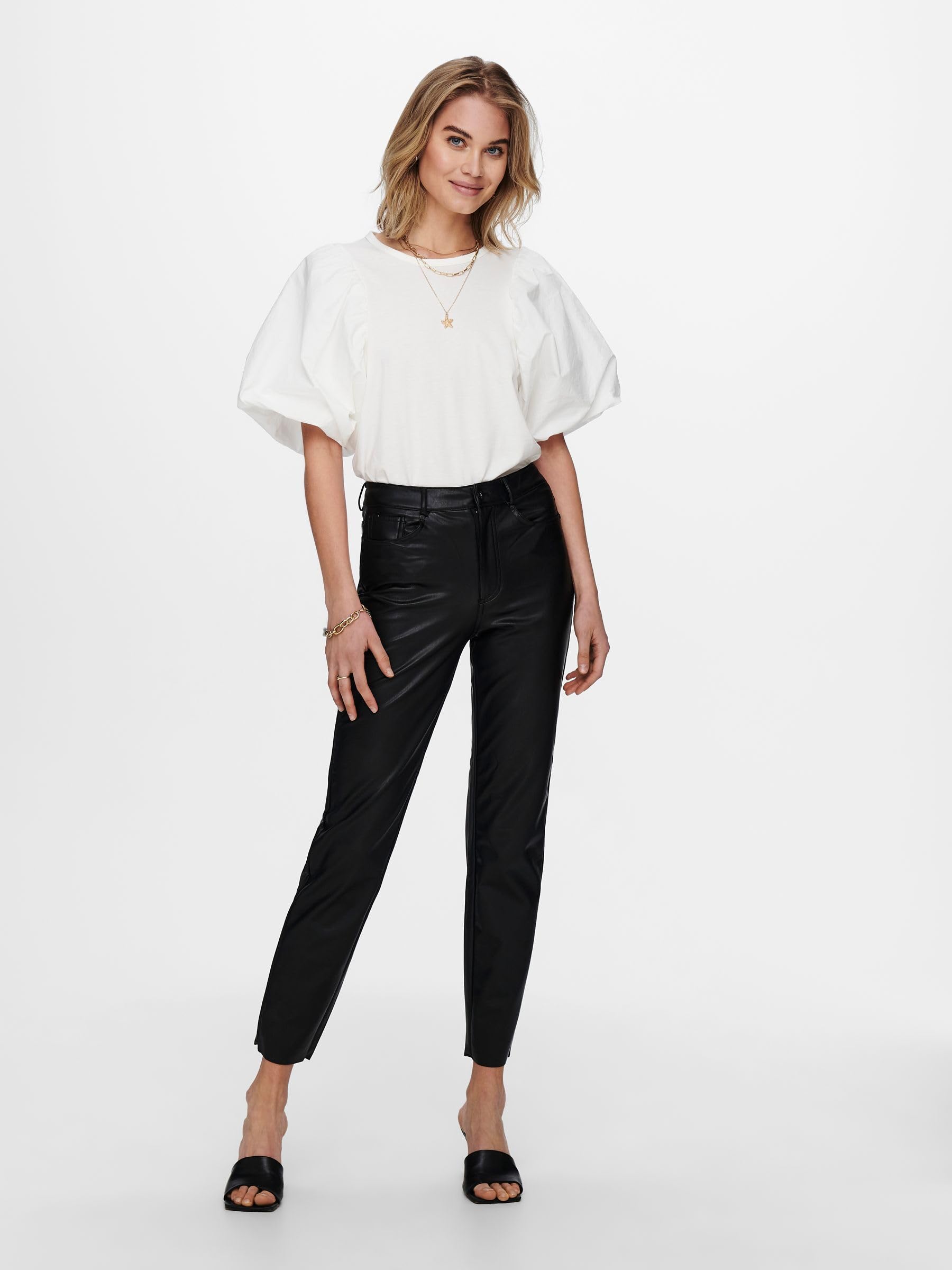 ONLY Onlemily Hw St Ank Faux Cuir PNT Noos Pantalons Femme