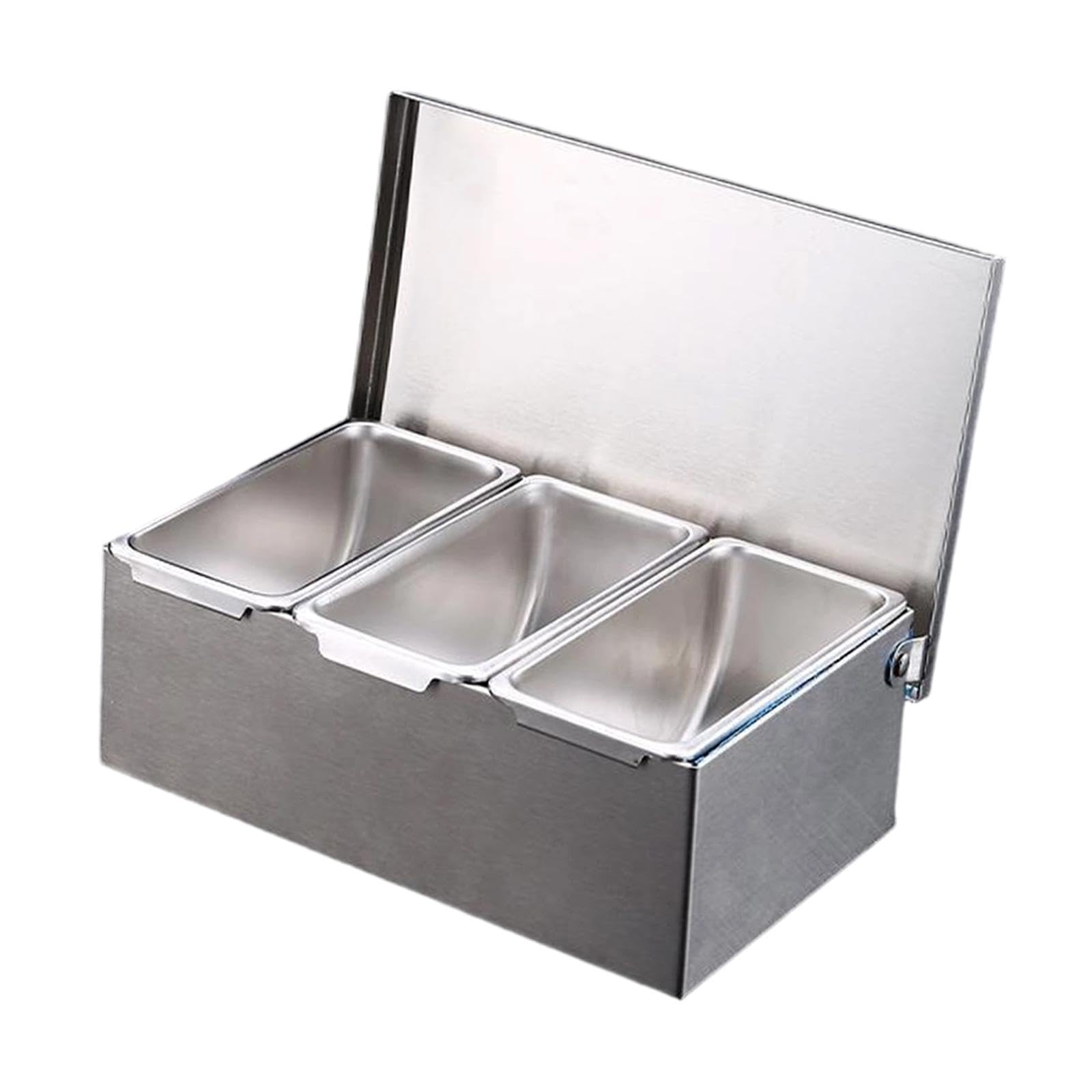 Dispensador de Especias de Acero Inoxidable, Recipiente de Almacenamiento, Bandeja para Especias, Contenedor de Especias, Estación de Aderezos, Organi, 3 cuadrículas, Individual