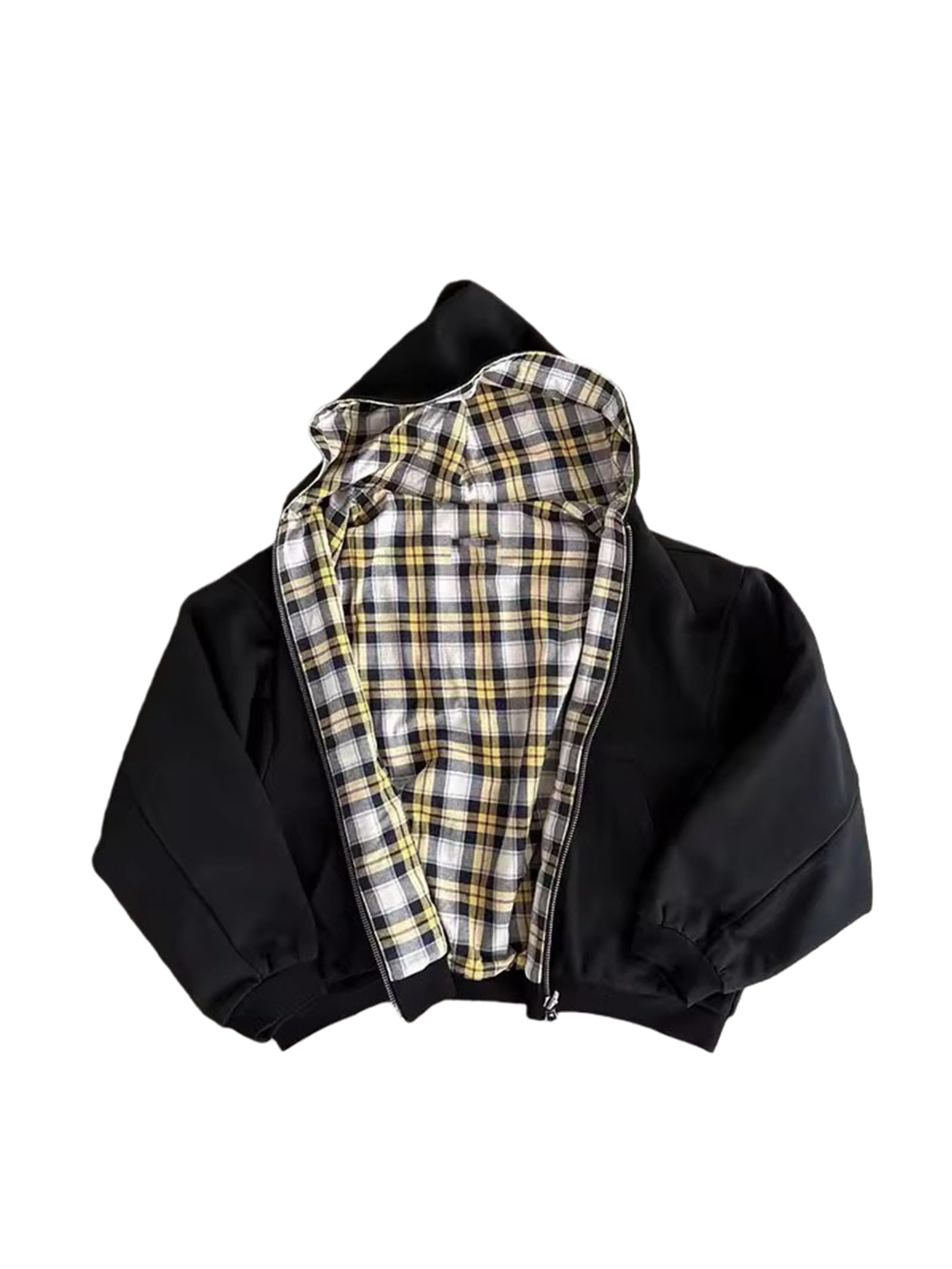 Generisch Oversize-dwustronna bluza z kapturem dla kobiet i mężczyzn, w kratkę, w stylu Streetwear-vintage, z zamkiem błyskawicznym i kapturem