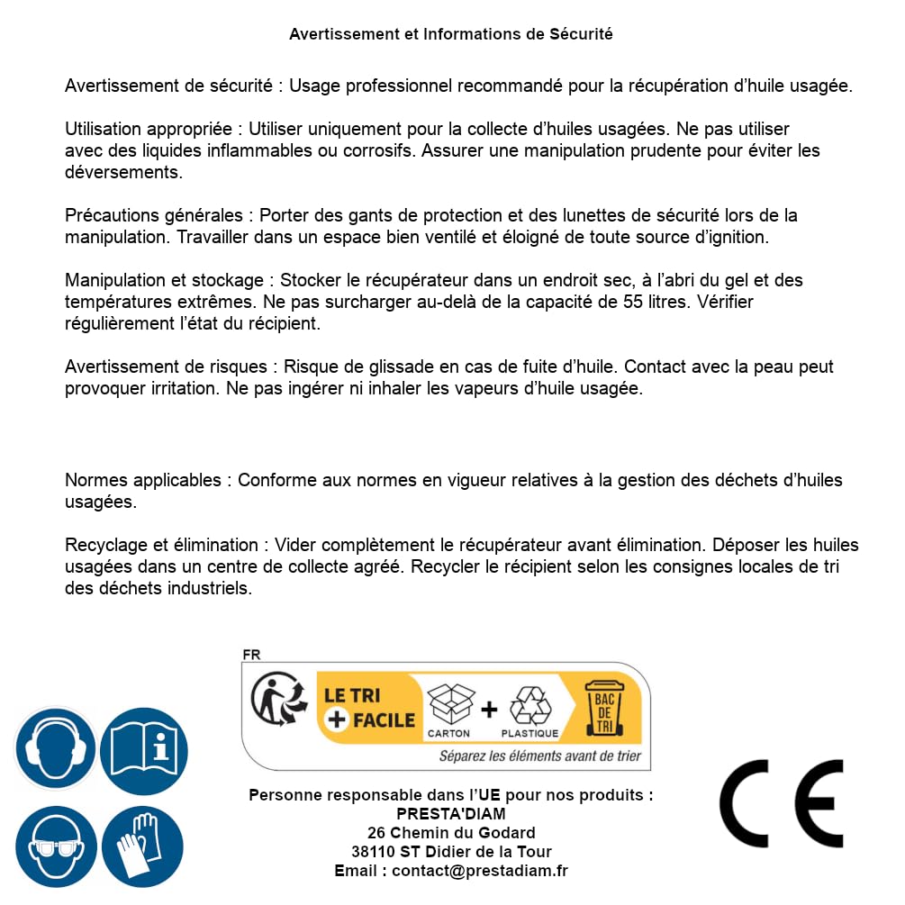D-Work Recuperatore di olio mobile 55 l, capacità 55 l, pratico e maneggevole per officina