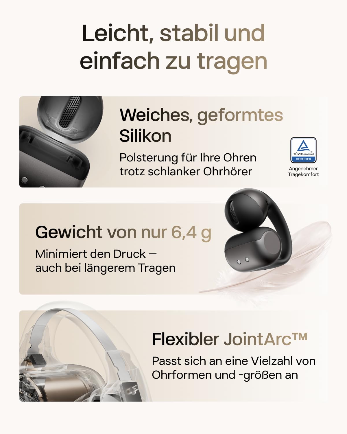 SHOKZ OpenDots 2 Open-Ear Clip-On Earbuds, verbessertes Dolby Audio mit Deep Bass, 40 Std. Laufzeit, Bluetooth 6.1,IP57 wasserdicht, klare Anrufe Dank 3 Mik. für Alltag, kabelloses Laden, Schwarz