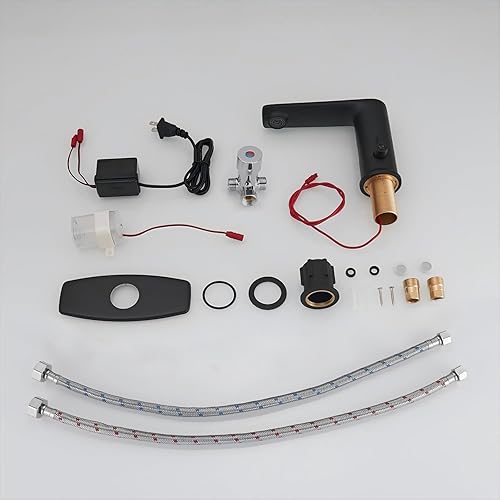 Miniatura 7 de BWE Grifo con sensor negro sin contacto comercial automático con movimiento manos libres para baño y cocina con caja de control y grifo mezclador de