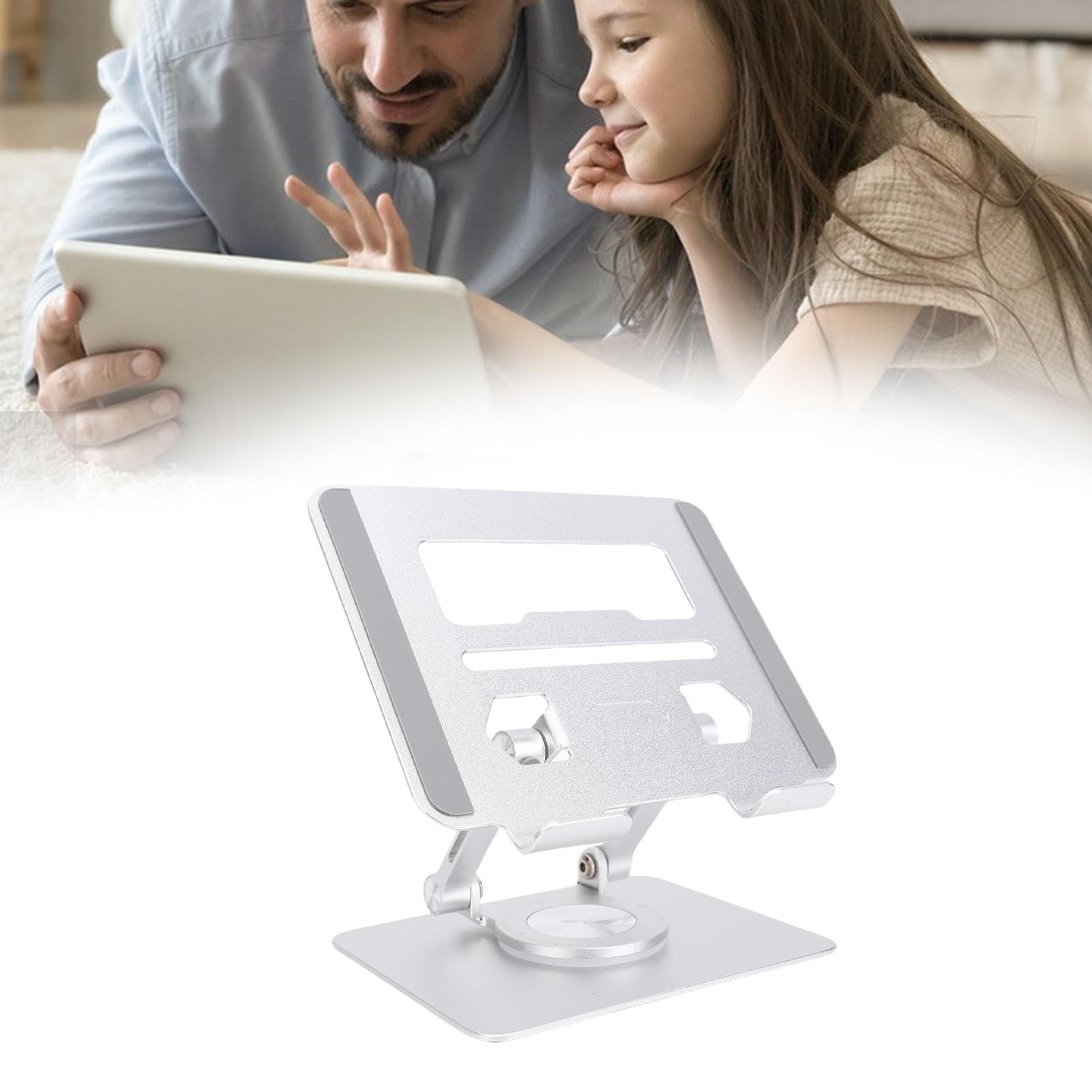 Soporte ajustable para tabletas plegable Soporte para tabletas giratorio de 360 ° con base de aleación de aluminio para tabletas de 5,8 a 12,9 pulgadas Lectores electrónicos (plata)