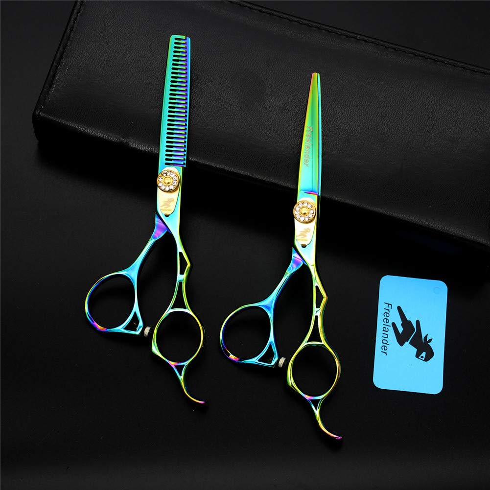 Crrs 6.0 inch Professional hairdressing scissors Suit 440C high hardness sharp Green high-grade hollow handle Salon hairdressing scissors flat shears shears thinning cut