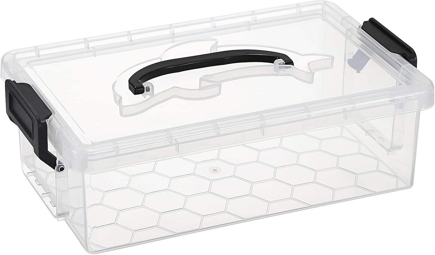 BTSKY 1-Pack Small Clear Plastic Storage Box with Lid, Stackable Organizer Featuring Easy-Lift Dolphin Design, Multi-Use Portable Container for Home, Craft, Office, Space-Saving with Black Buckle