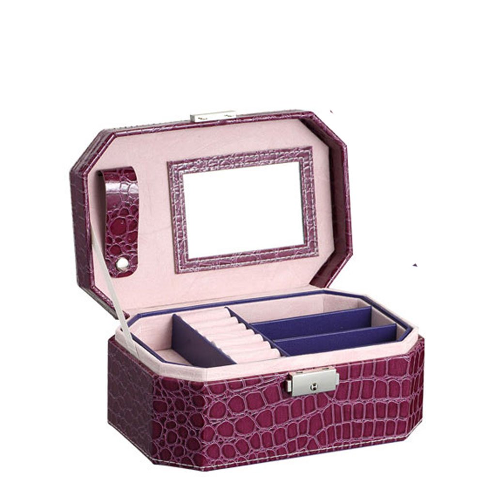 TG Pu Artificial Leather Jewelry Box Case, Gift Jewelry Earrings Bracelet Necklace Ring Storage Box Glass (20.5*13.5*9Cm),Reddates