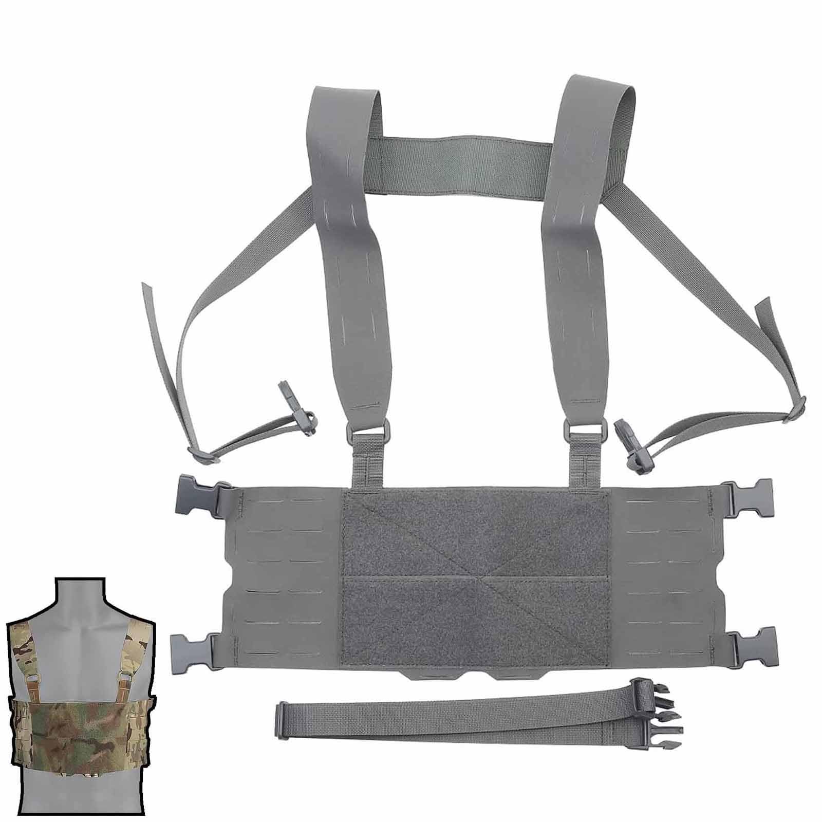 AQzxdc Tactical Lightweight Military Combat Vest Chest Rig, Modular Chest Panel Expansion, Hunting Molle Vest, Laser Cutting, Outdoor(Grey)