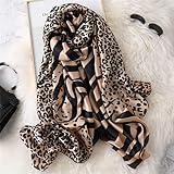 Produktgröße: 180 × 90 cm QXSJEDYCH Animal Leopard Zebra Muster Seidenschal, Hijab Snood Lady Print Tücher und Wraps Schals Schals(Khaki)