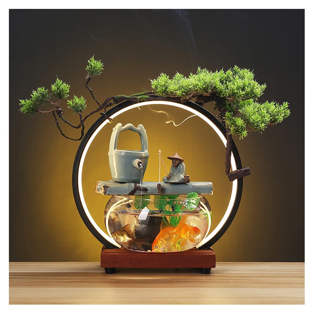 Fontaine de table cascade intérieure avec cercle lumineux pour bureau zen
