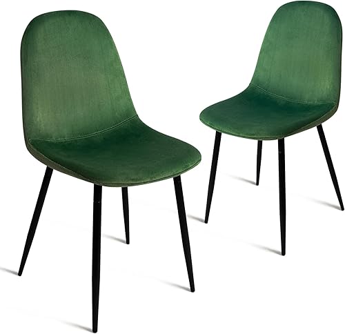 CangLong Sillas modernas de terciopelo con patas de metal para sala, dormitorio, restaurante, comedor, juego de 2, verde oscuro
