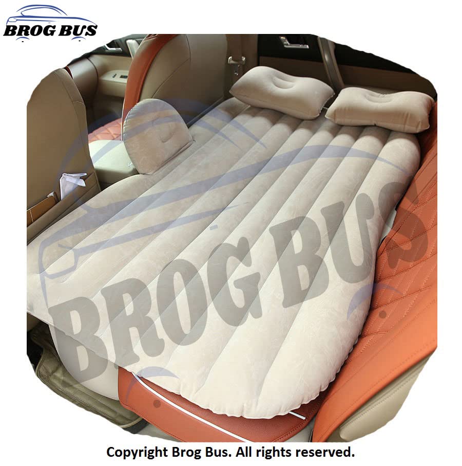 Image of BROGBUS Car Travel Vehicle Inflatable Cushion Car Mattress with Two Pillows Car Pump and Rep Tikki for Car Travel (53.5 x 32.2 x 16.5 Inches, Cream)