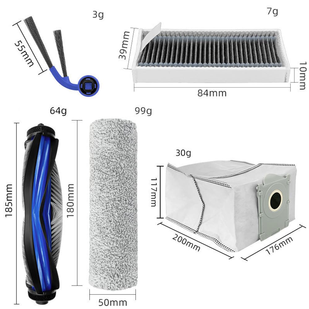 Kit de 42 accesorios para aspiradora robot T80 para aspiradora Ecovacs T80, 2 cepillos principales, 4 rodillos de trapo, 12 cepillos laterales, 12 filtros, 12 bolsas de polvo (juego 3)