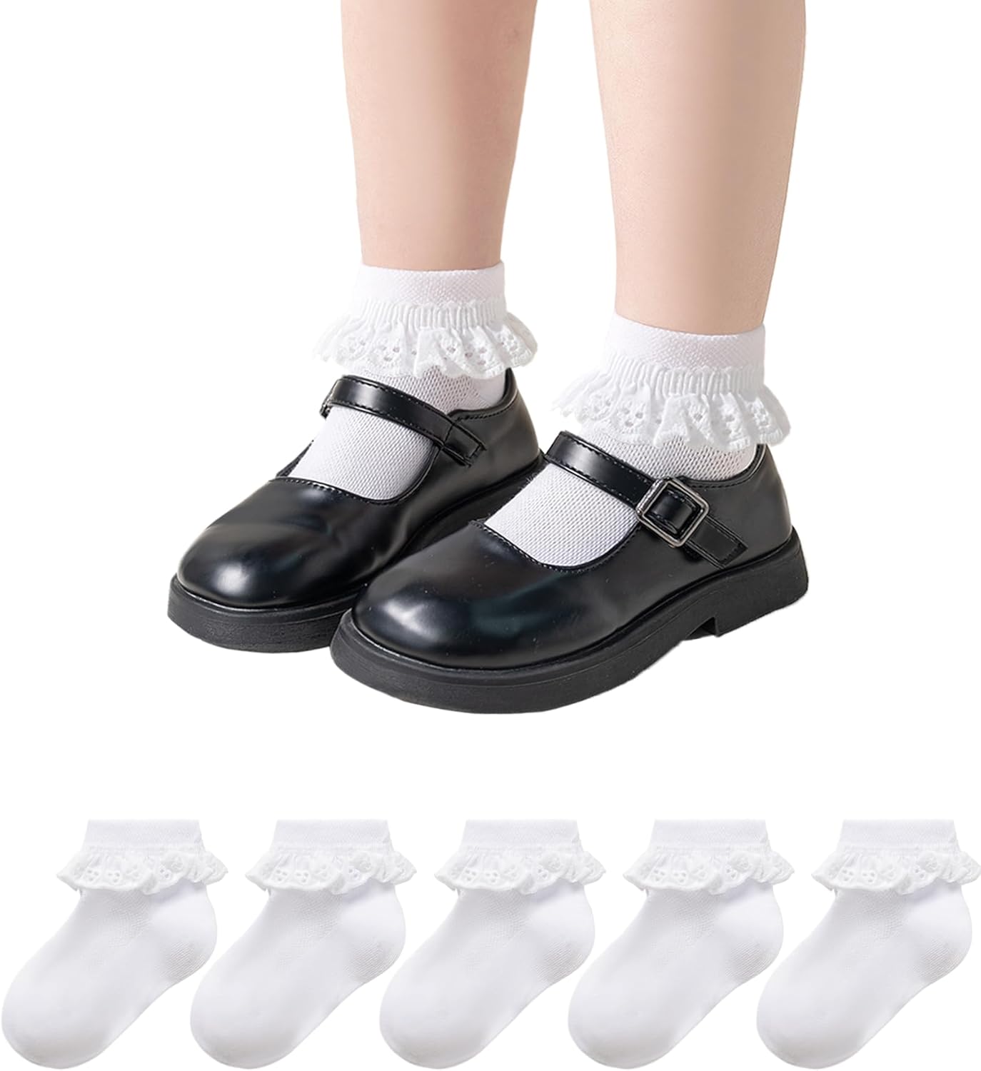 2-8Y Toddler Little Girls Cute White Ruffle Socks Dress Lace Frilly Ankle Cotton School Socks - Image 9