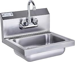 HALLY Stainless Steel Sink for Washing with Faucet, NSF Commercial Wall Mount Hand Basin for Restaurant, Kitchen and Home, 17 x 15 Inches