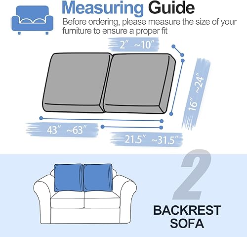 Miniatura 3 de Fundas de cojín grandes para respaldo y respaldo súper elásticas para sofá de 2 cojines, fundas de cojín para respaldo de sofá, fundas de cojín con