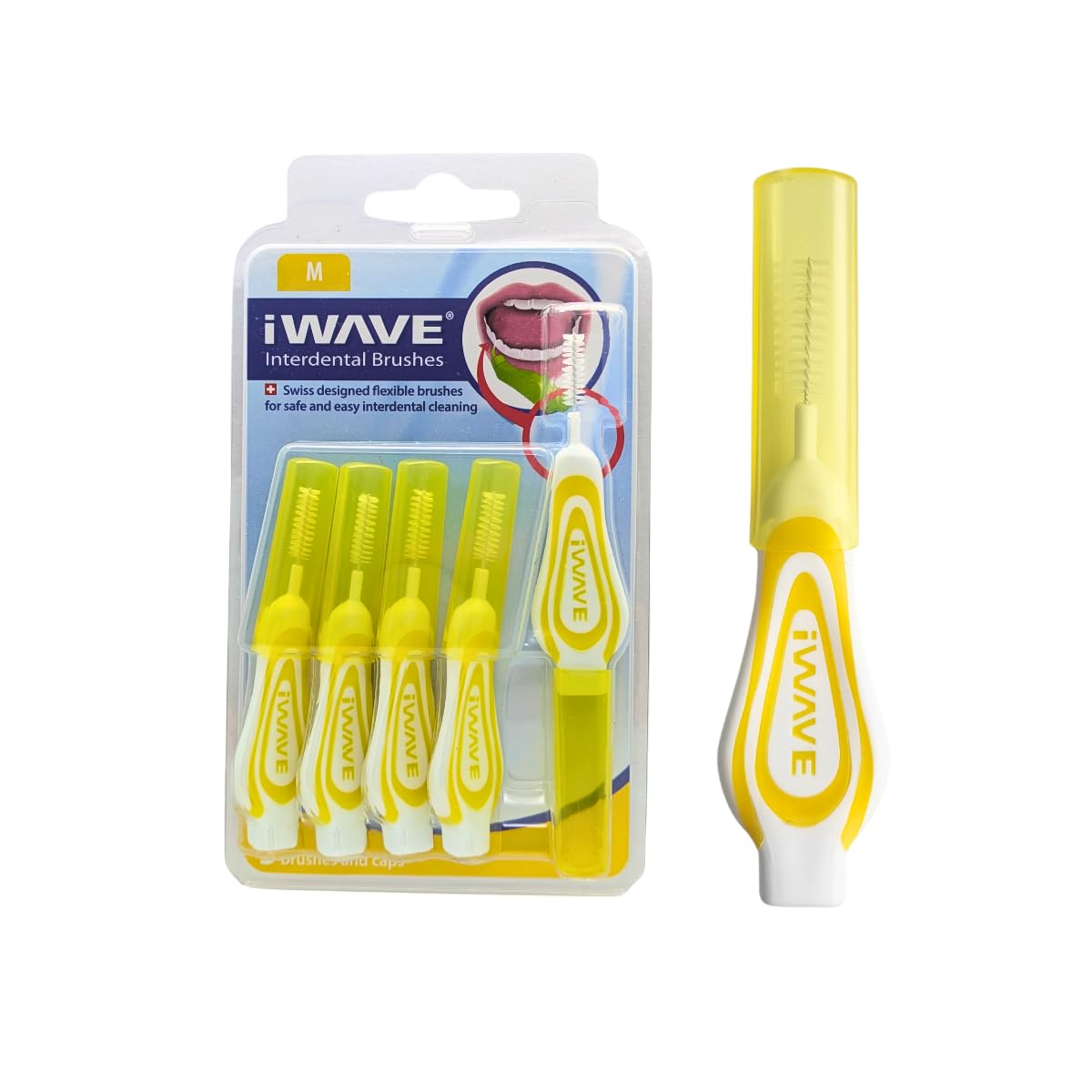 iWave Interdental Brushes Fine Size 0.7 mm Yellow Pack of 5 – Interdental Cleaning Brushes for Total Teeth Cleaning Plaque Removal Tool